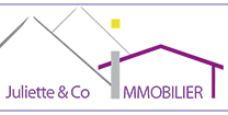 Logo de Juliette & Co Immobilier avec des éléments de maison et montagnes.
