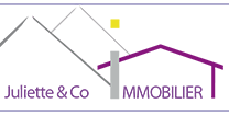 Classe-Affaires Property Partner Logo de Juliette & Co Immobilier avec des éléments de maison et des montagnes.
